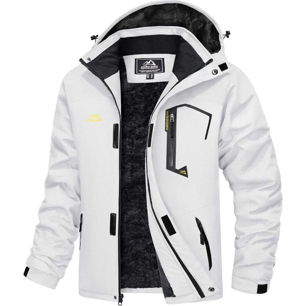 🆕 Men White Warm Snow Ski Jacket Resistant Fleece Lined Winter Coats Pockets